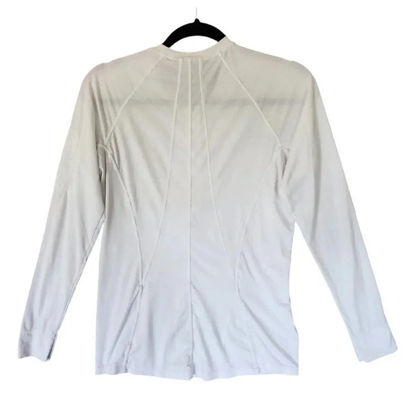 Athleta T-Shirt Women's Size Medium White V-Neck Long Sleeve Front Zip - Picture 3 of 12